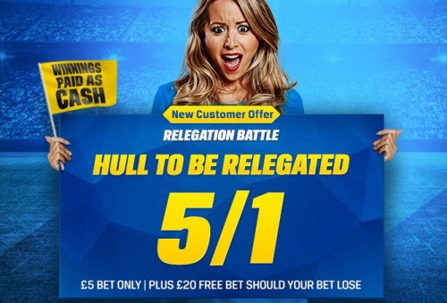 Coral 5/1 Odds for Hull City to be relegated