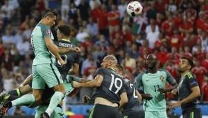 Cristiano Ronaldo scoring against Wales.