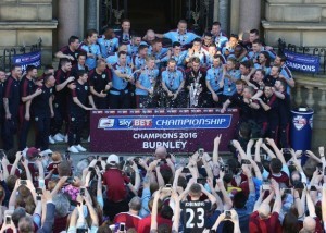 Burnley celebrate winning the Championship title.