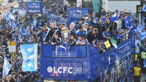Leicester title win open top bus parade.