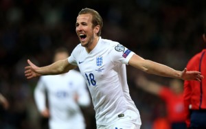 Harry Kane celebrates scoring against Lithuania in Euro 2016 qualifying. Who will step up to replace him on Sunday?