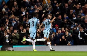 Raheem Sterling celebrates scoring the winner against Arsenal earlier on in the season.